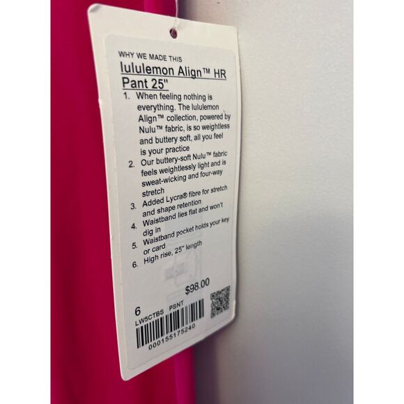 NWT Lululemon Size 6  Align HR Pant 28” PSNT Passionate Pink  Authentic - Picture 5 of 6